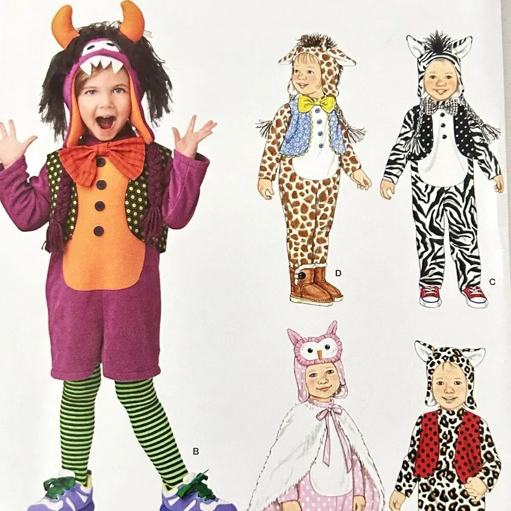 Simplicity Costume Sewing Patter 1766 Monster Zebra Owl Cheetah Childs 1/2-4T